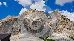 Cable car up to Lagazuoi refuge from Falzarego Pass, Dolomites