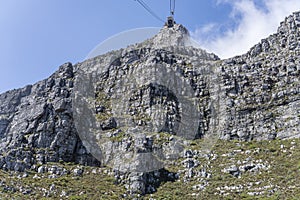 cable car upper station on steep cliffs of eastern slopes of Table Mountain, Cape Town