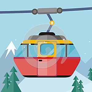 Cable Car Vector Illustration in Flat Design