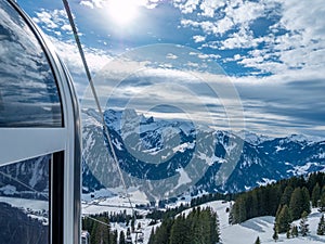Cable car with a view of the Alps