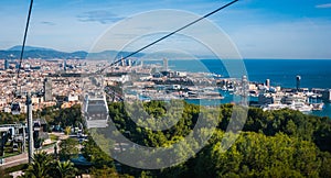 Cable Car view in Barcelona, Spain.