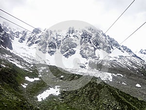 Cable car view from Chamonix to Aiguille du Midi mountain