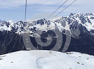 Cable car view from Chamonix to Aiguille du Midi mountain photo