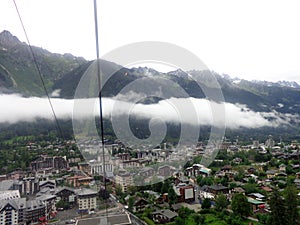 Cable car view from Chamonix to Aiguille du Midi mountain photo