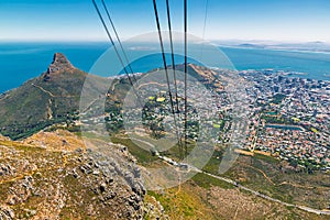 Cable car way and city of Cape Town view