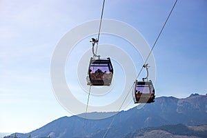 Cable Car way to mountains a popular tourist attraction. Stunning photograph. Tourism concept. Copyspace.