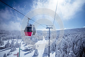Cable Car way to snowy uludag mountains in bursa turkey photo