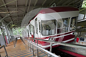 Cable car which travels up the mountain to Koyasan, Japan