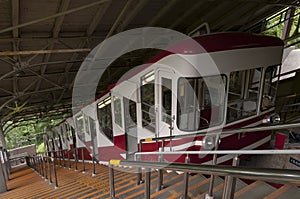 Cable car which travels up the mountain to Koyasan, Japan