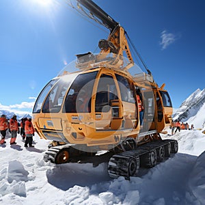 Cable car in the winter mountains. Ski resort