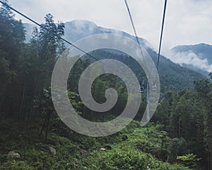 Cable cars on Mingyue Mountain, Jiangxi, China