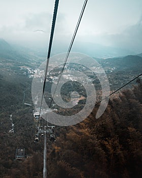 Cable cars on Mingyue Mountain, Jiangxi, China