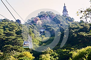 The cable cars on mountains