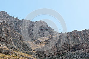 Cable cars passing by each other on Table Mountain