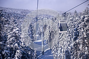 The cable cars at the Uludag Winter Tourism Center photo