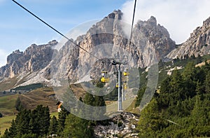 Cable cars or Ski lifts at Alta Badia. Italian Dolomites, Corvara in Badia