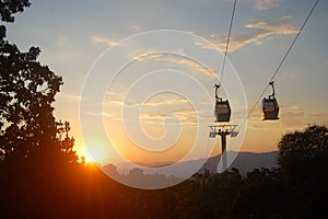 Cable cars at sunset