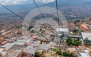 Cable cars travel over Medellin slums, Colombia