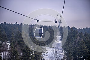 The cable cars at the Uludag Winter Tourism Center