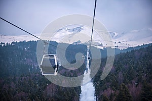 The cable cars at the Uludag Winter Tourism Center