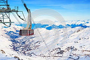 Cable carâ€™s cabin on ski resort in winter Alps