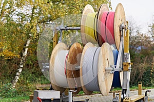 Cable drums with fiber optic cable for high speed internet