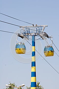 Cable gondola cars.