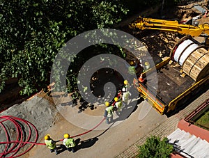 Cable-laying workers