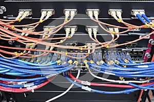 Cable network, fiber optic cable connect to switch port in server room