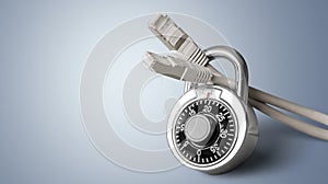 Lock and network cable, close-up view