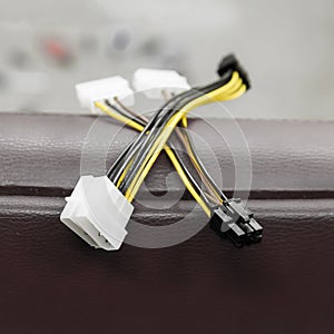 Cable 4 pin molex socket to sata adapter cable. Close-up computer power cable