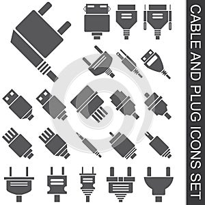 Cable and plug icons set