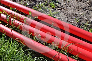 Cable protective pipe lying on the ground