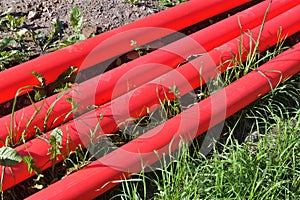 Cable protective pipe lying on the ground