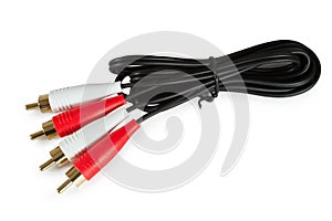 Cable with RCA plugs on a white background