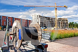 Cable reel in the construction site
