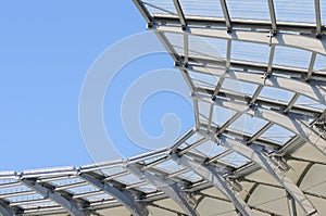 Cable roof at the stadium. Constructional steel work at the arena