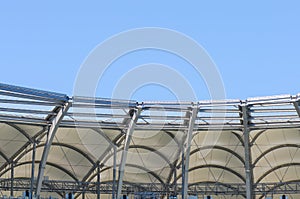 Cable roof at the stadium. Constructional steel work at the arena