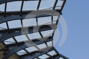 Cable roof at the stadium. Constructional steel work at the arena