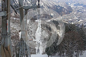 Cable rope way in winter at ski resort