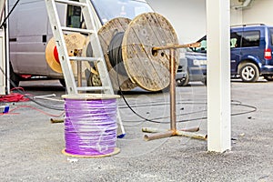 Cable spool, Coil at construction site
