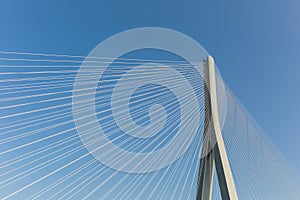 Cable-stayed bridge against a blue sky
