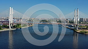 Cable-stayed bridge with cars photo