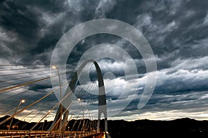 Cable-stayed bridge with cloudy sky