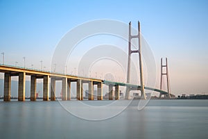 Cable stayed bridge at dusk