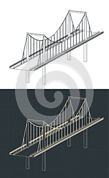 Cable-stayed bridge isometric blueprints photo