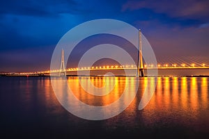 Cable-stayed bridge at night