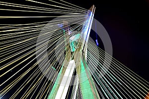 Cable-stayed bridge at night in sao paulo Brazil