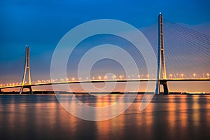 Cable stayed bridge at night photo