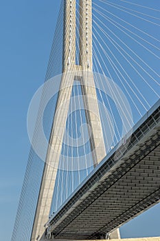 Cable-stayed bridge pillar.